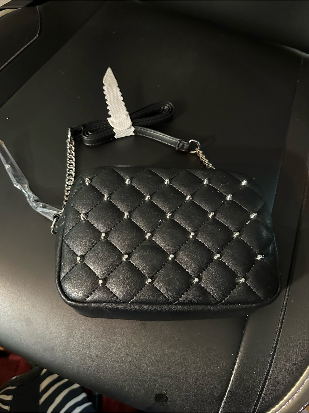 Rebecca Minkoff Black Quilted Crossbody with Silver Stud Accents
